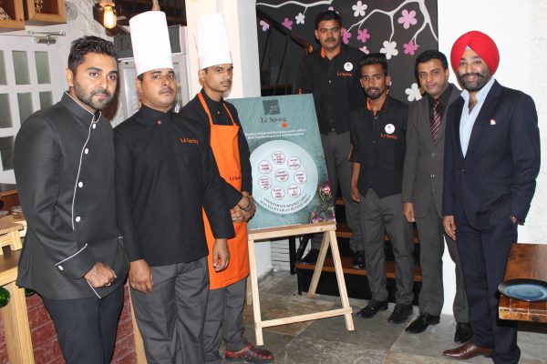 The hospitable staff at Le Spring. with Chef Nitin Bajaj first from left) and Karanbir Singh Gulati first from right)