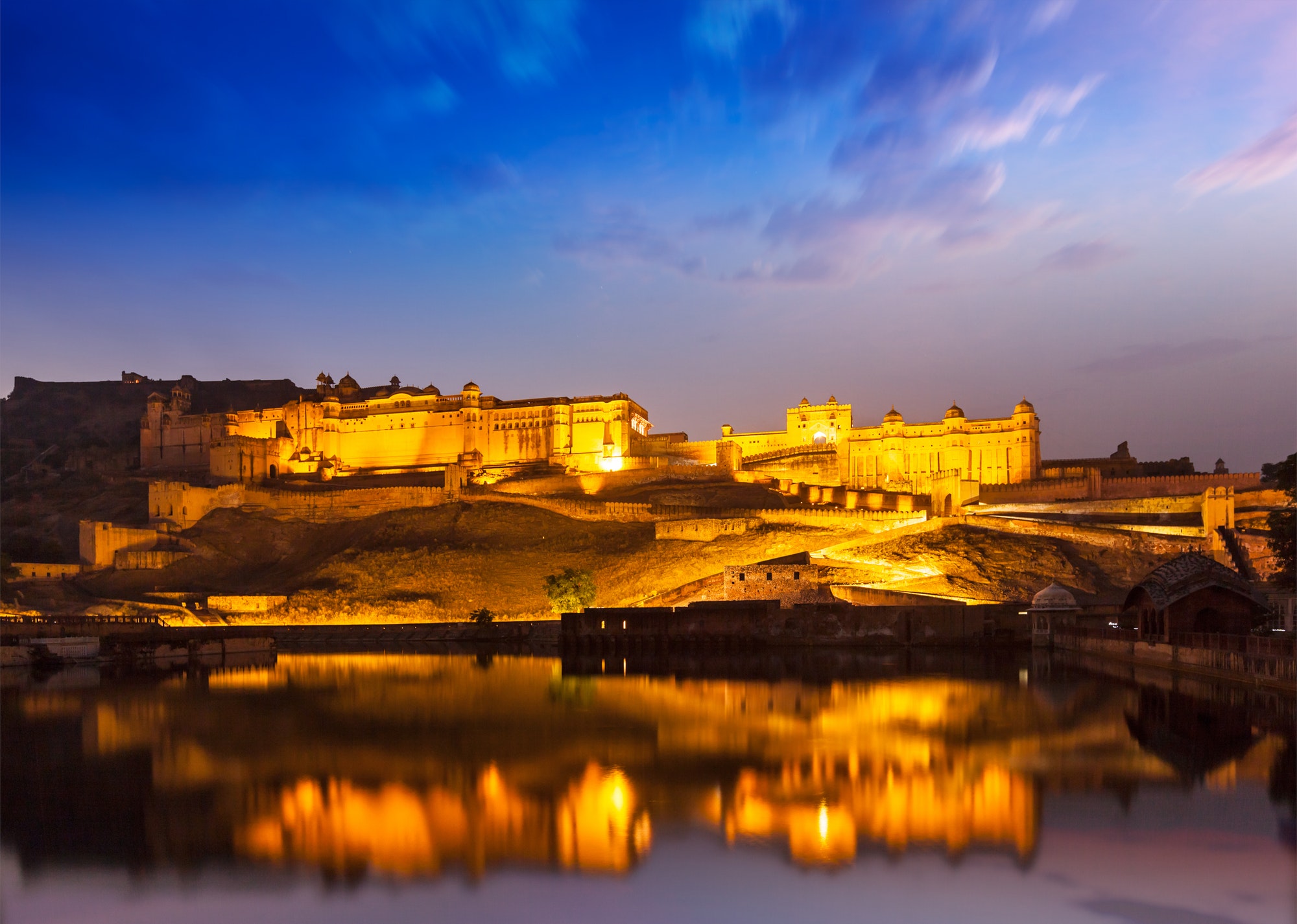 Amer Fort at night in twilight. Jaipur, Rajastan